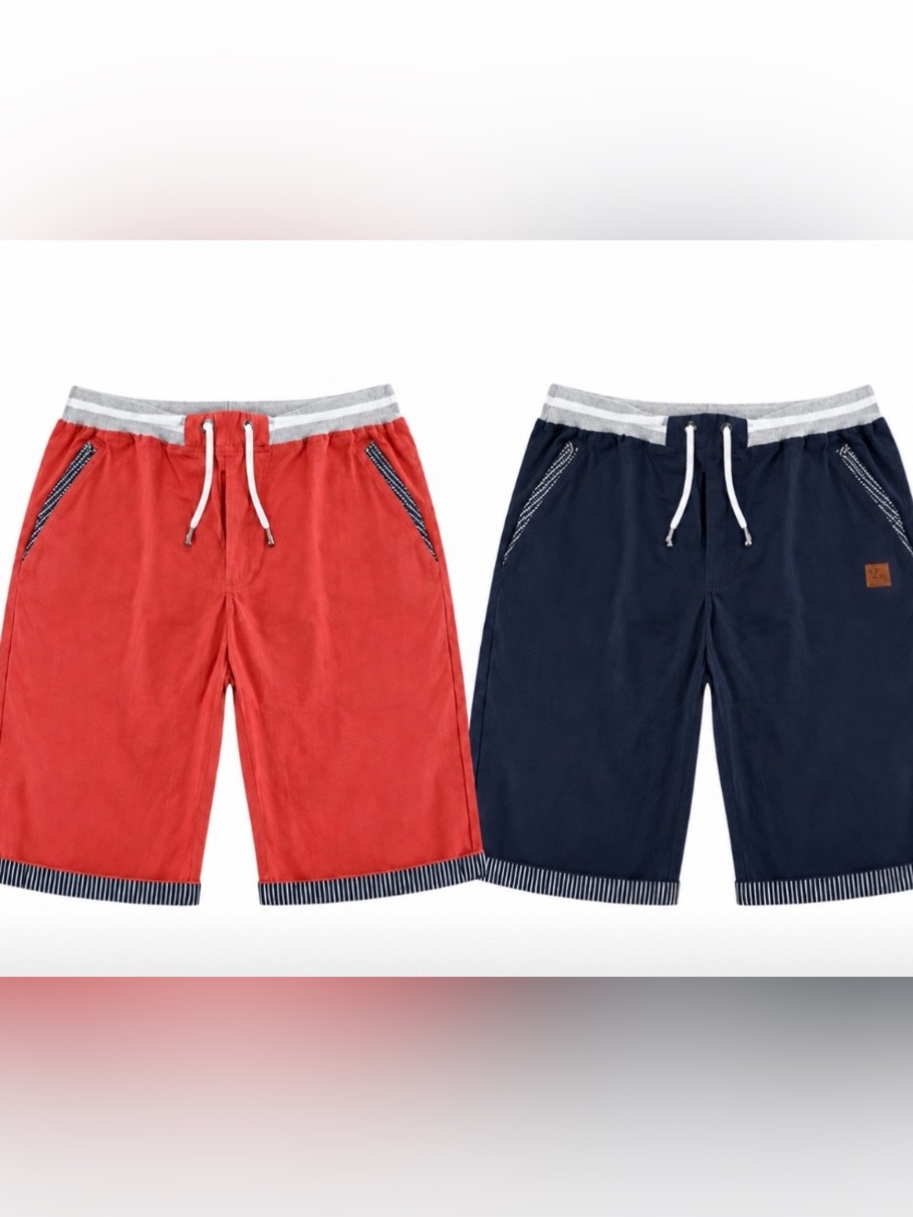 Nautical Cotton Linen Shorts Summer Bermuda Elastic Waist Mens Large Preppy